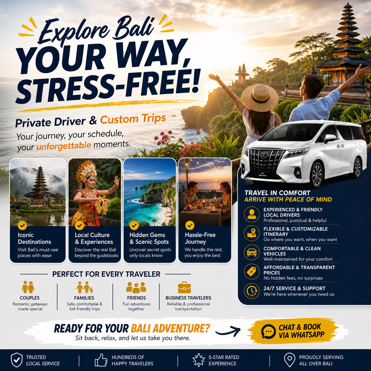 Arbalitour AndTravel Facebook ad: Private Bali Driver & Day Tours, Chat Now