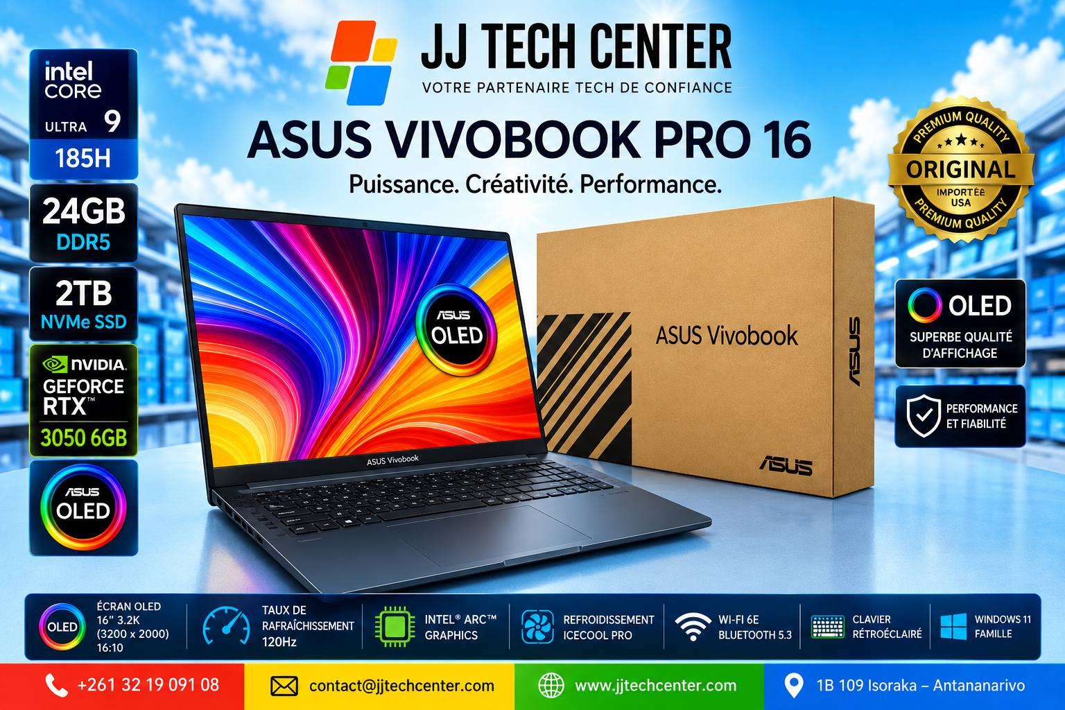 J&J Tech Center Facebook ad: Laptop Gaming et Professionnel importé USA, garantie 6…