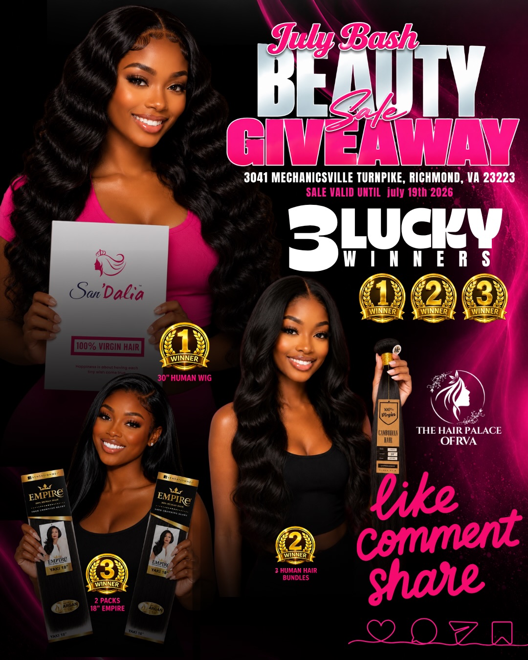 THE HAIR PALACE of RVA Facebook ad: THE JULY BEAUTY BASH IS HERE!