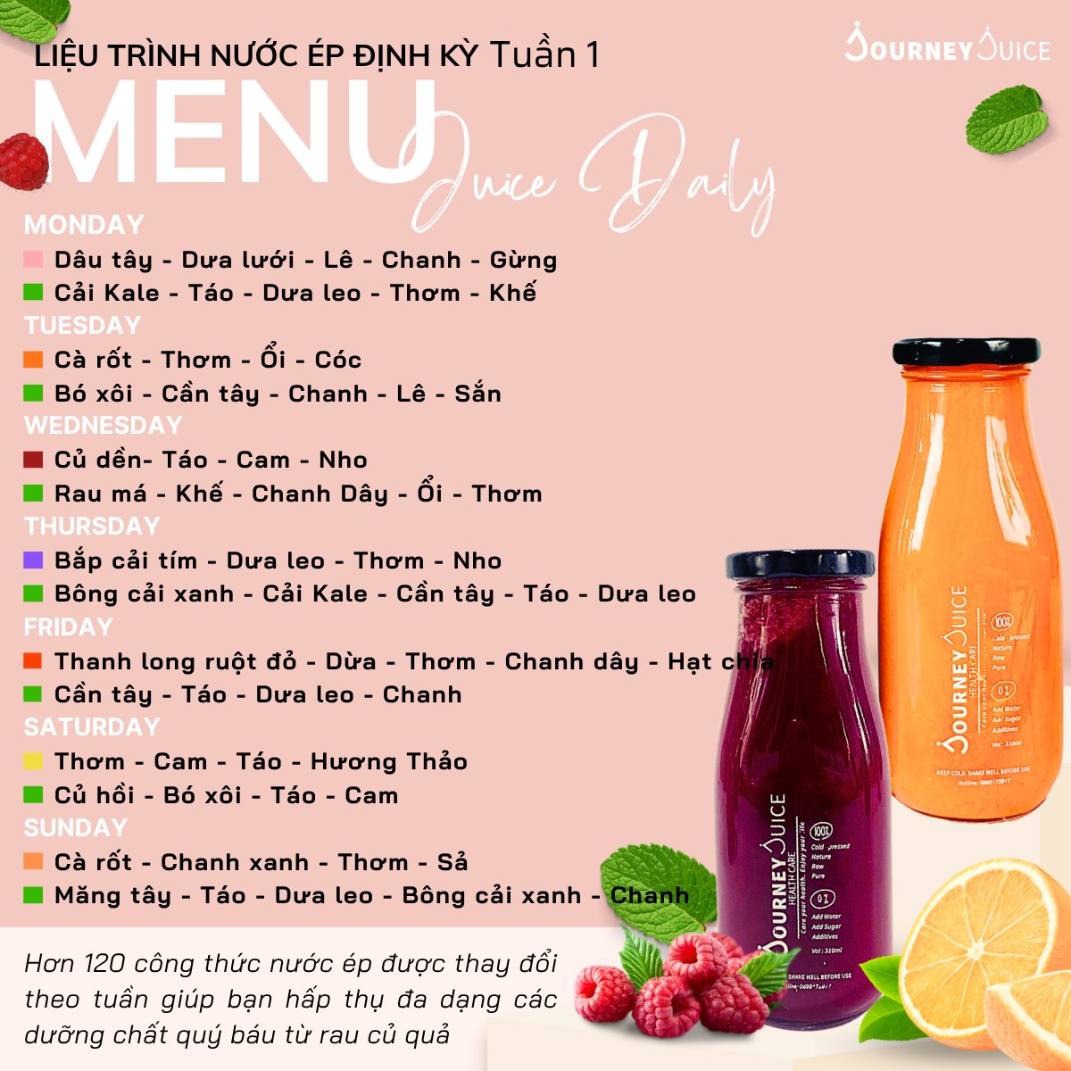 Juice Detox Facebook ad: KÍNH GỬI TỚI QUÝ KHÁCH HÀNG MENU TUẦN…