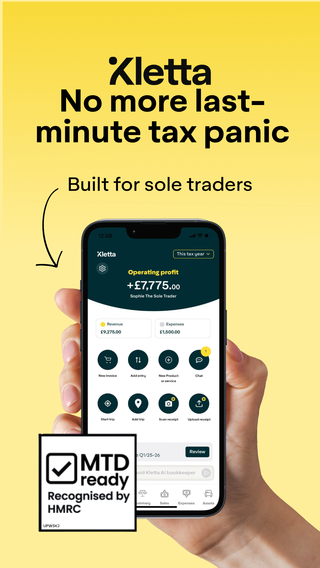 Kletta UK Facebook ad: Bookkeeping, Simplified for Sole Traders