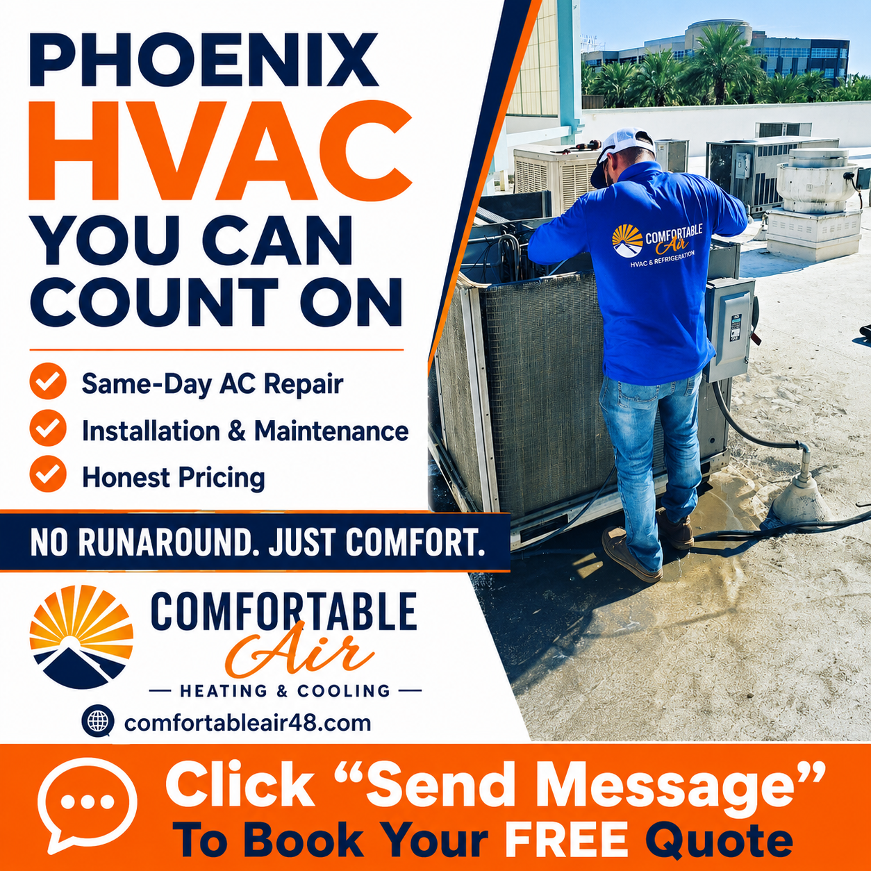 Comfortable Air Heating & Cooling Facebook ad from Jul 22, 2026