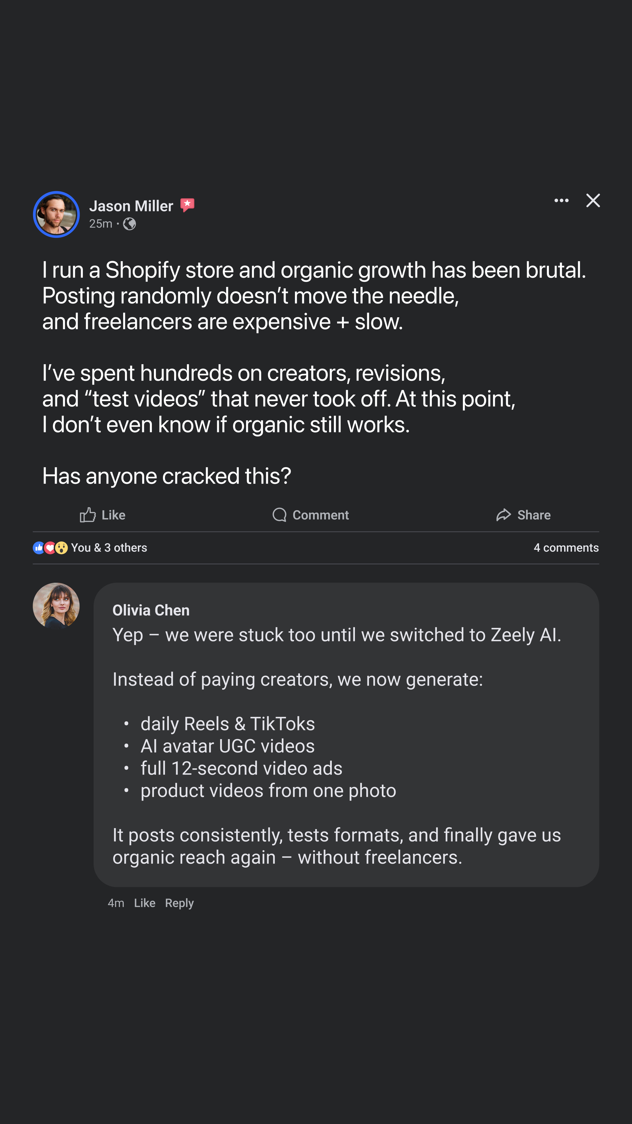 Zeely Facebook ad