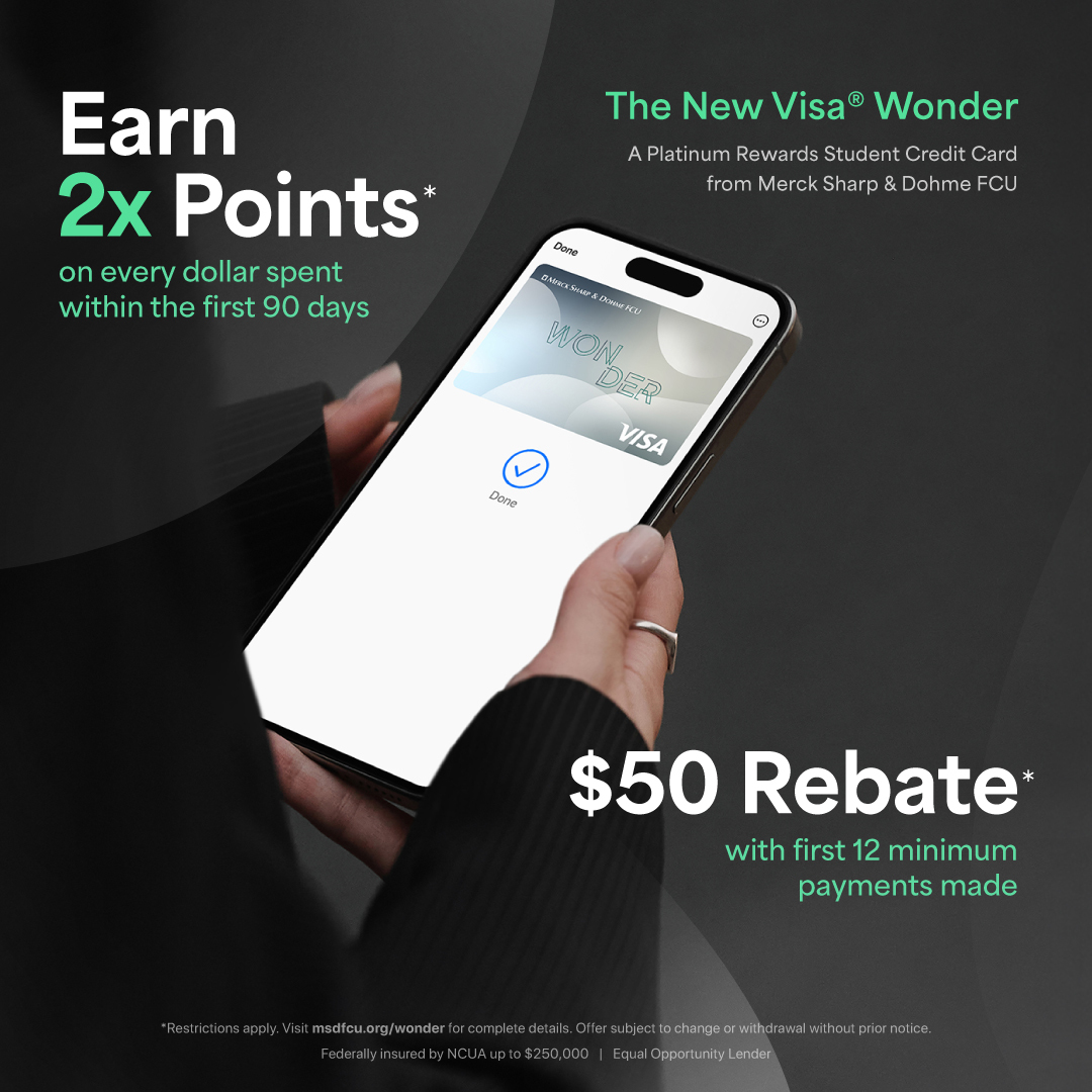Merck Sharp & Dohme Federal Credit Union Facebook ad: Meet the credit card made for students.
