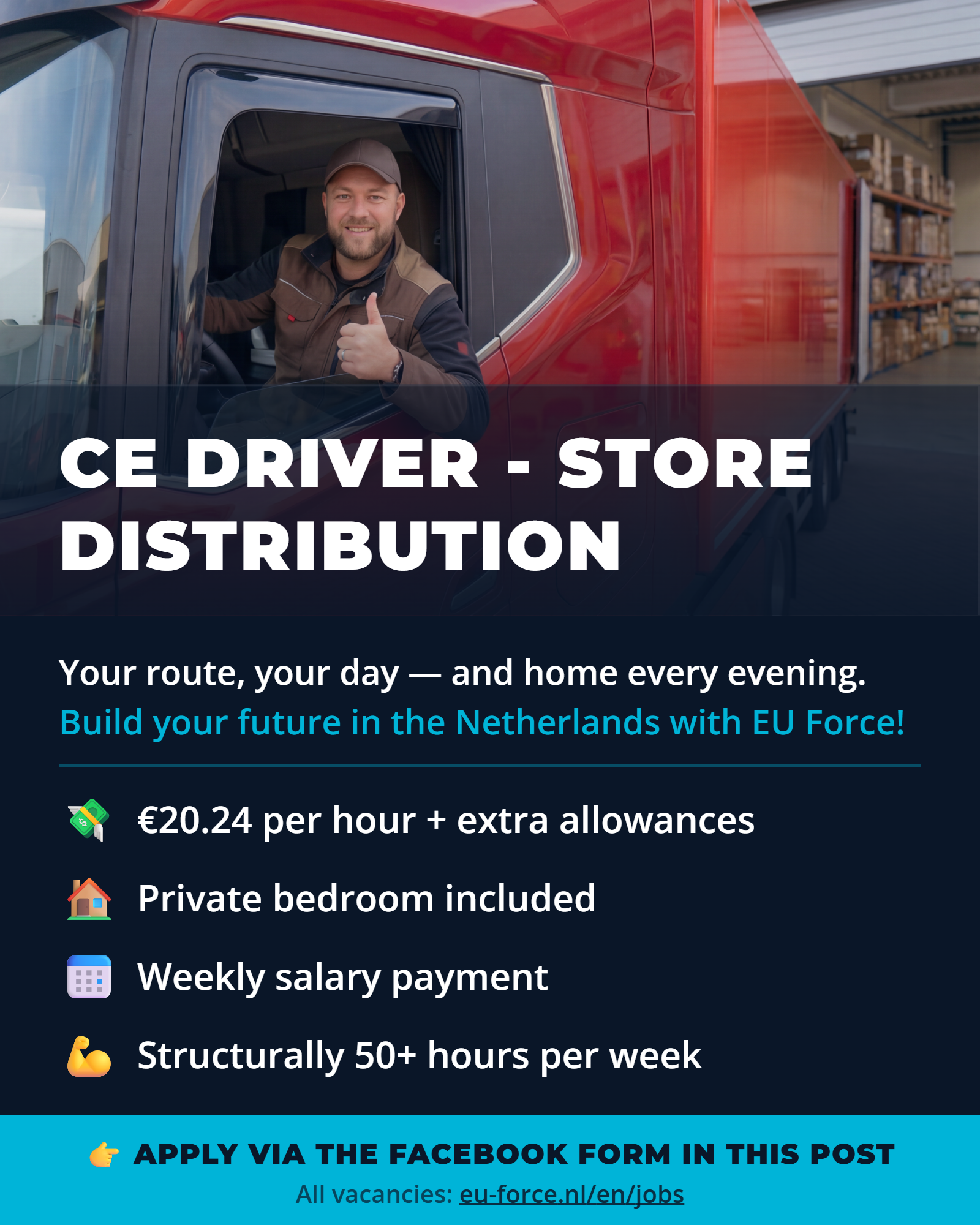 EU Force Facebook ad: Vacancy CE Driver, Retail Distribution | Netherlands
