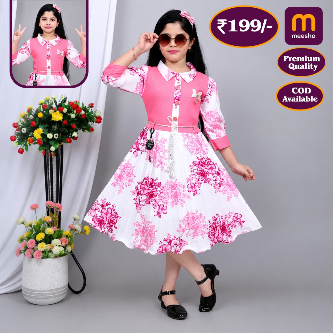 Trynreview Facebook ad: Girls Floral Party Wear Dress, Only ₹199/-