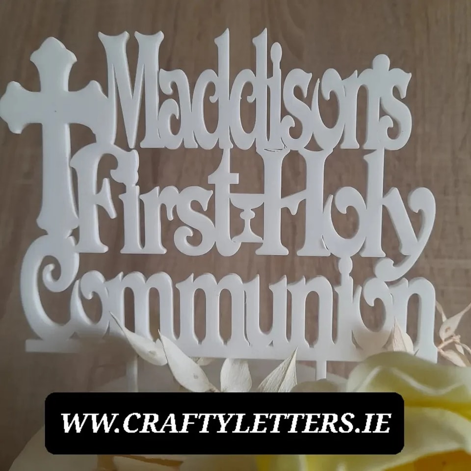 Crafty Letters Facebook ad: First Communion & Confirmation Cake Toppers.