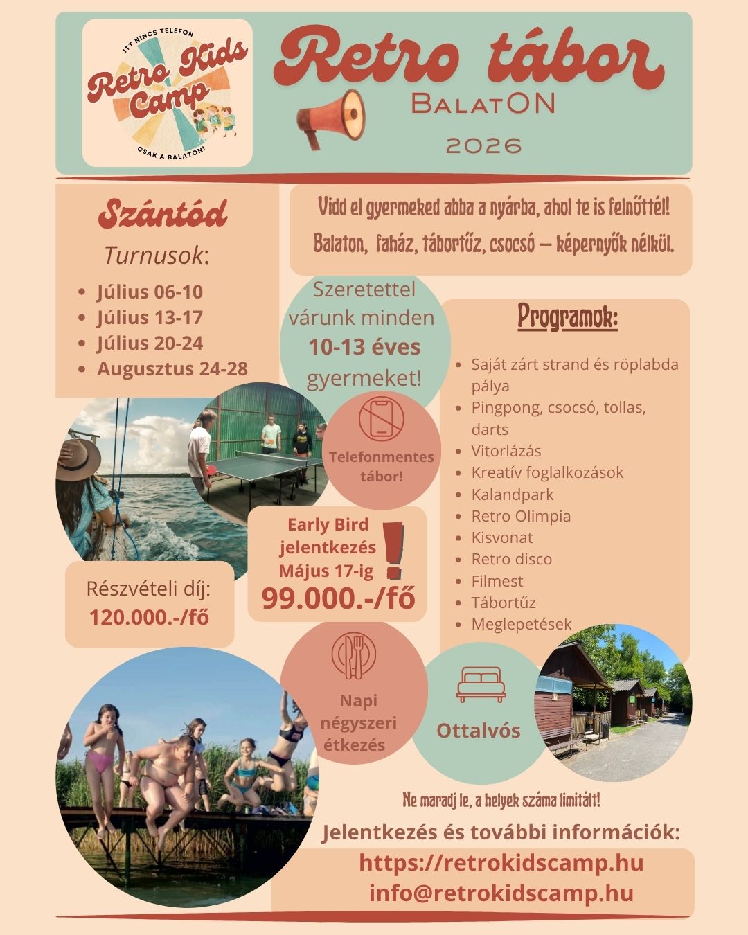 Retro Kids Camp Facebook ad: Retro Nyári Tábor a Balatonnál!