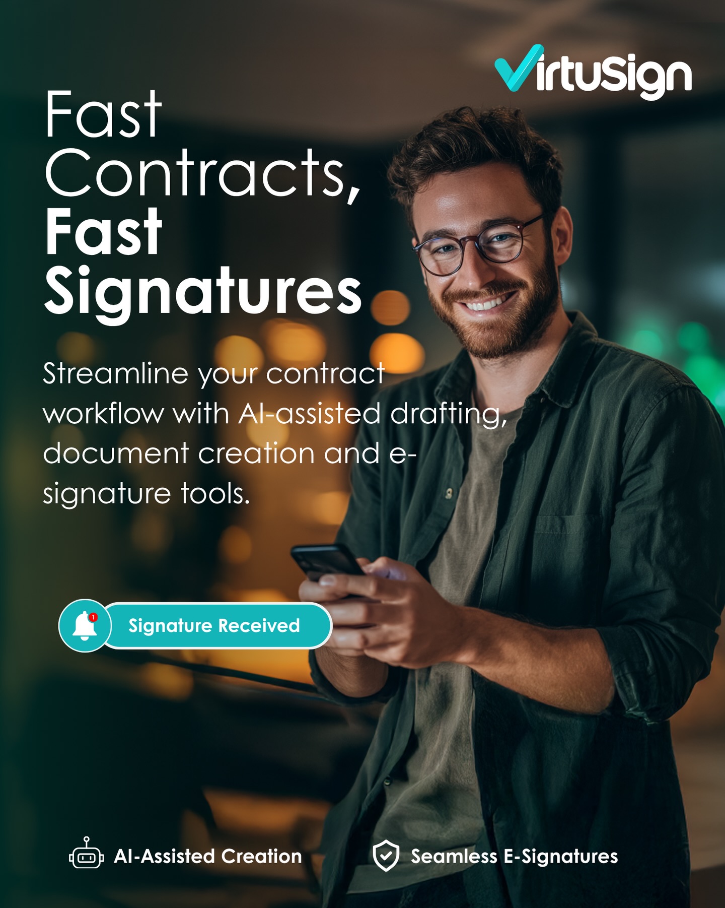 VirtuSign Facebook ad: Fast Contracts, Fast Signatures