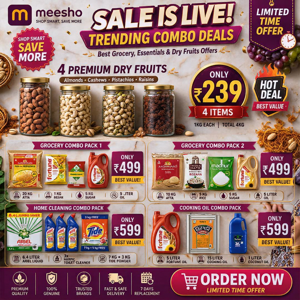 Mega Shop Deals Facebook ad: 4 KG Dry Fruits Pack केवल ₹279