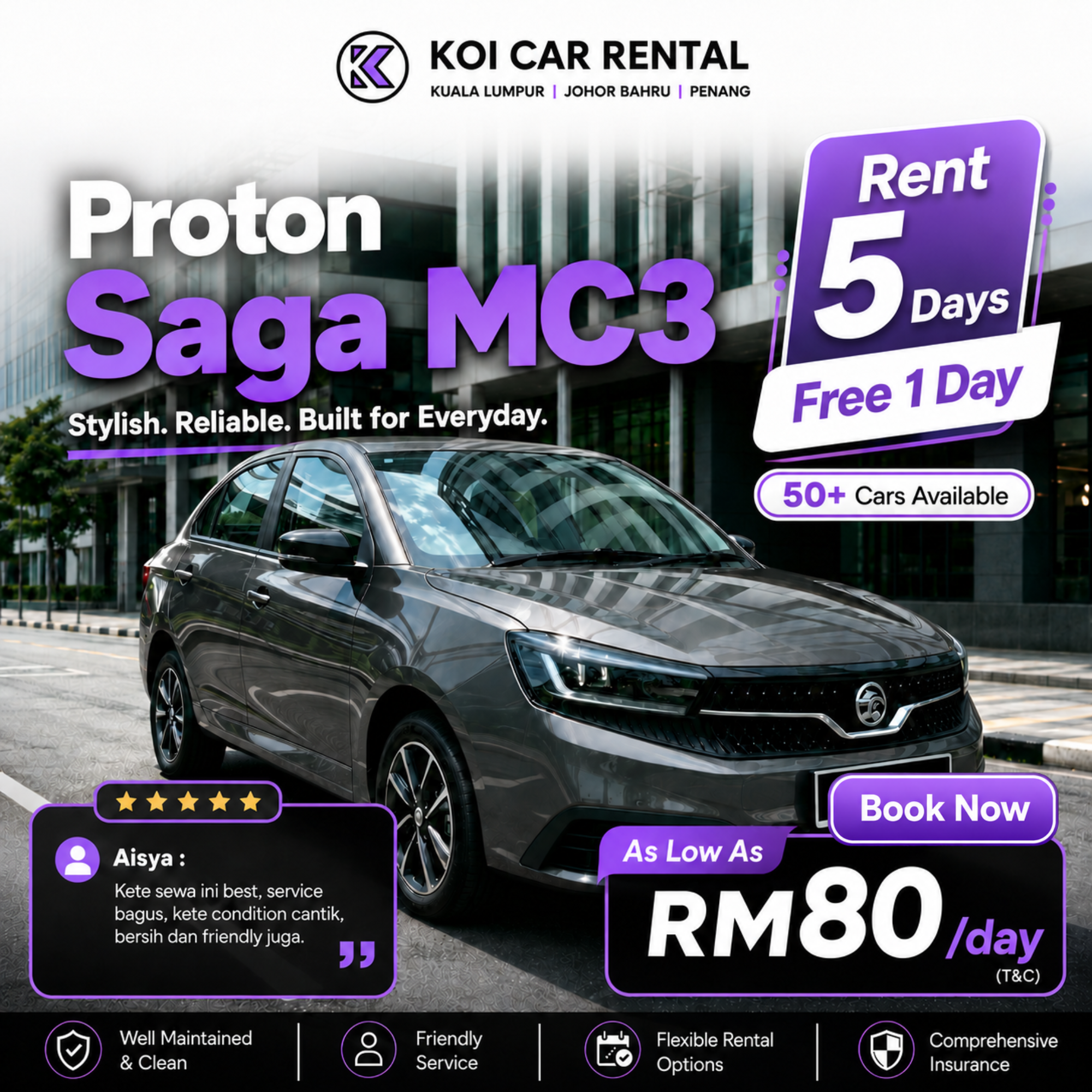 Koi Car Rental Facebook ad: No Deposit.