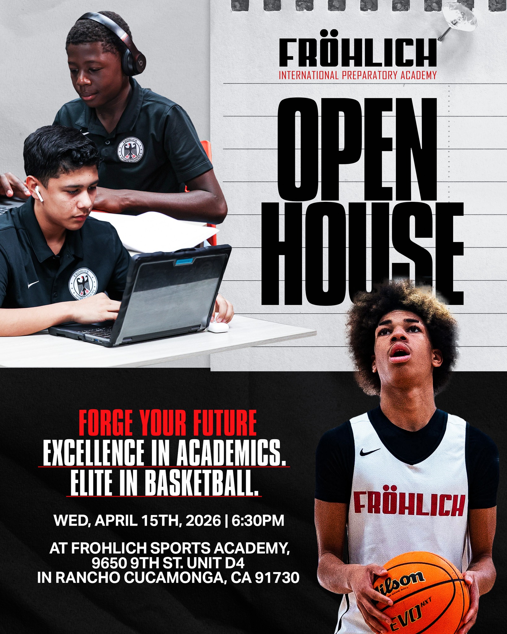 Fro Academy Facebook ad: OPEN HOUSE | Explore Education & Athletics, Join Us…