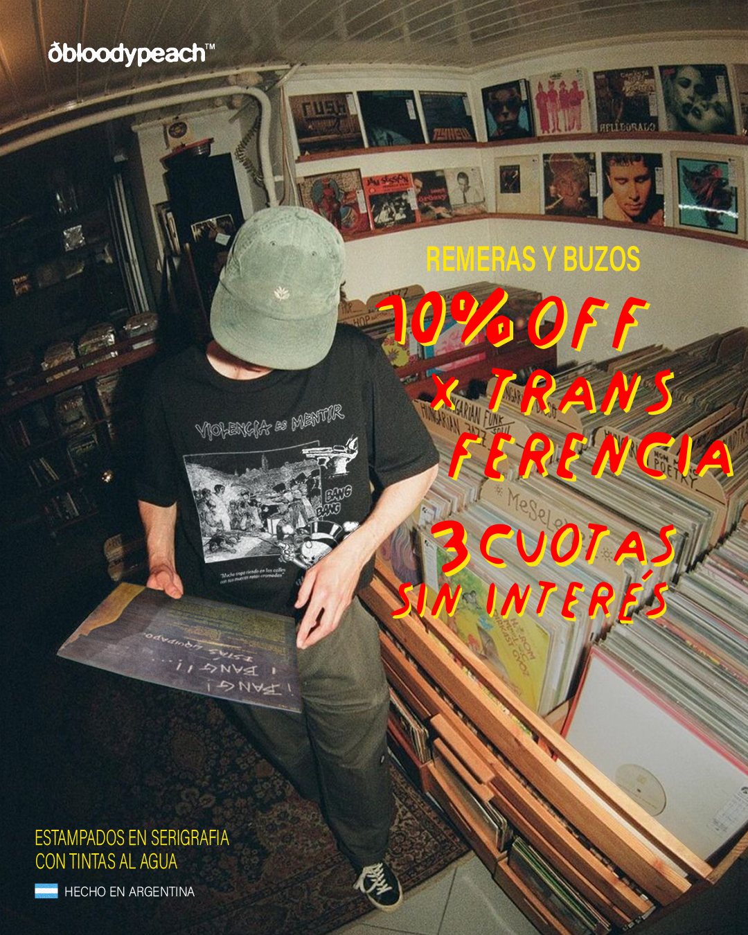 Bloodypeach Facebook ad: Remeras, hoodies y crewnecks estampados a mano en…