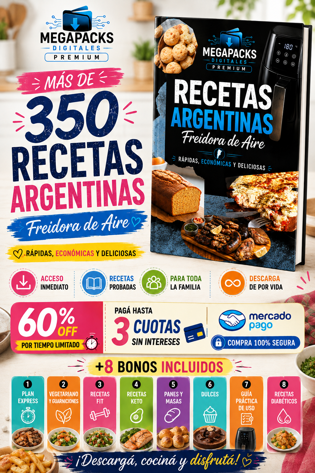 Megapacks Digitales Facebook ad: +350 RECETAS FREIDORA
