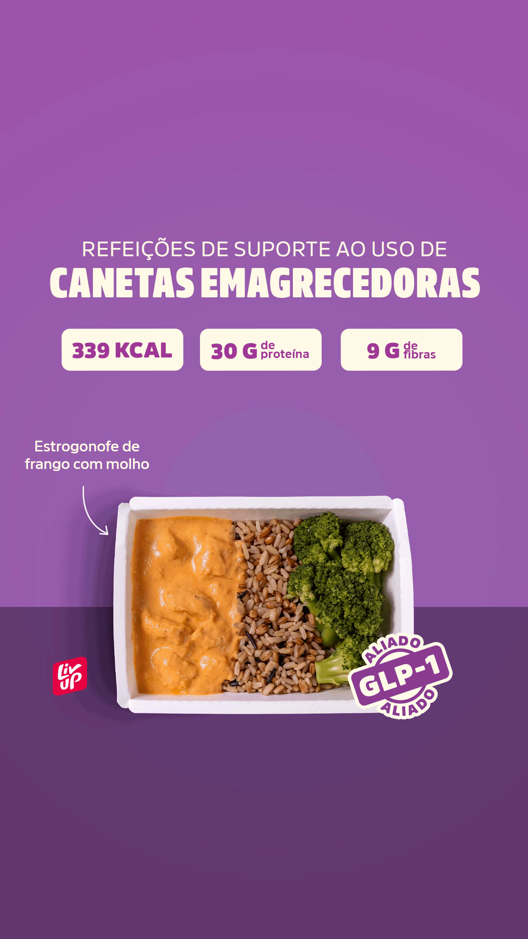 Liv Up Facebook ad: Até 390 kcal, mesma porção