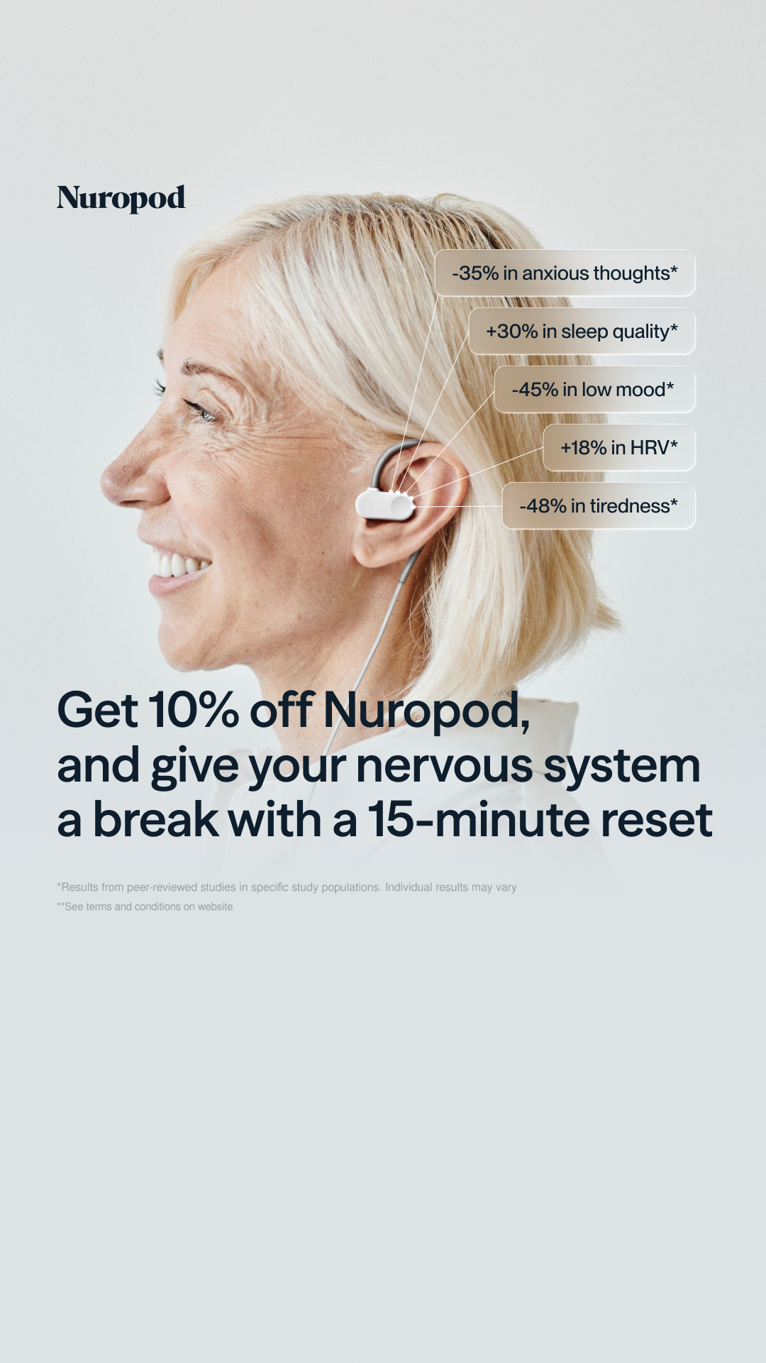 Nuropod Facebook ad: Regulate. Recover. Rewire. 10% Off