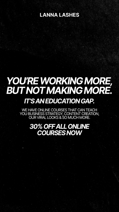 Lanna Lashes Facebook ad: 30% off all online courses, limited time.
