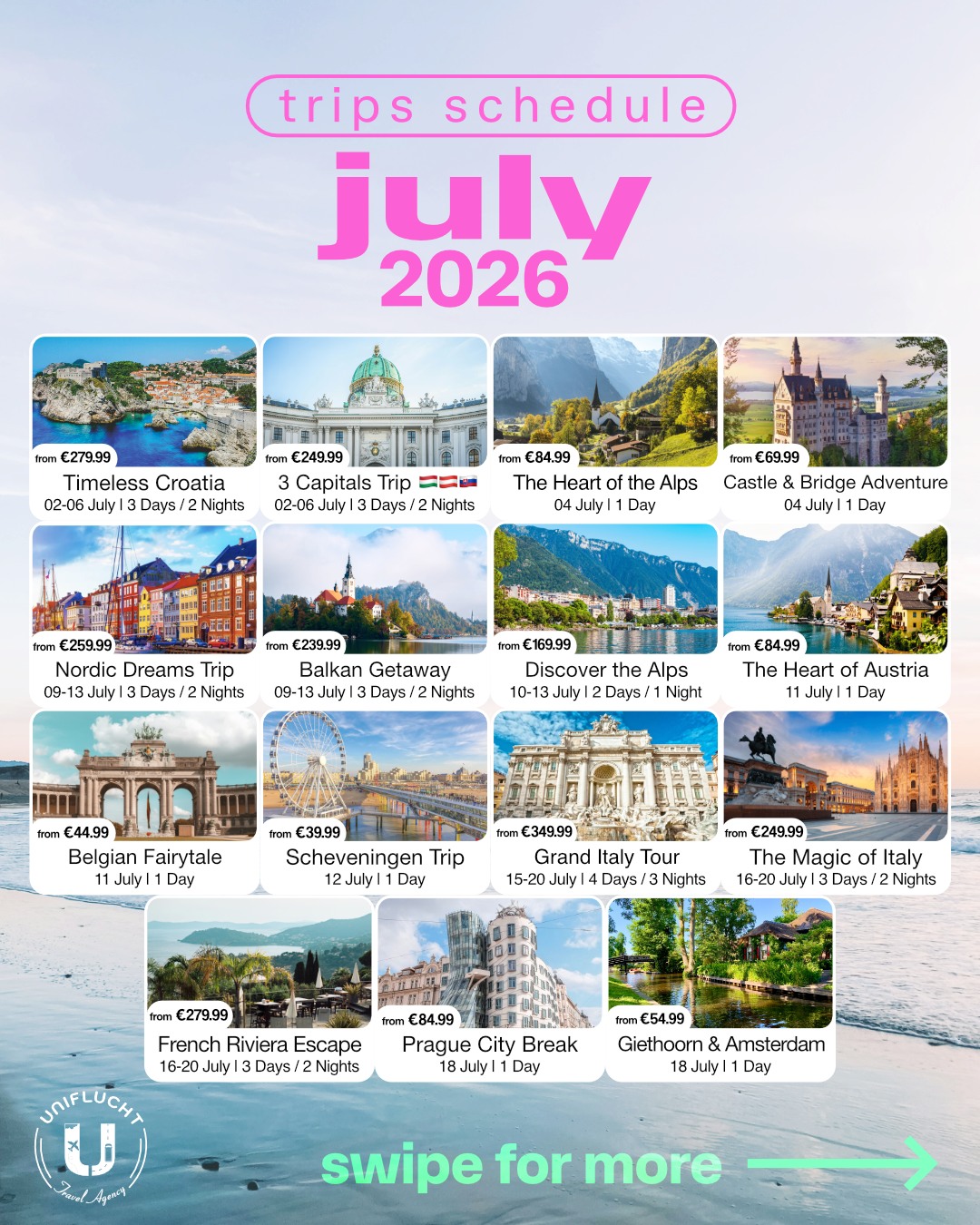 Uniflucht Facebook ad: July is here… where will your summer adventure…