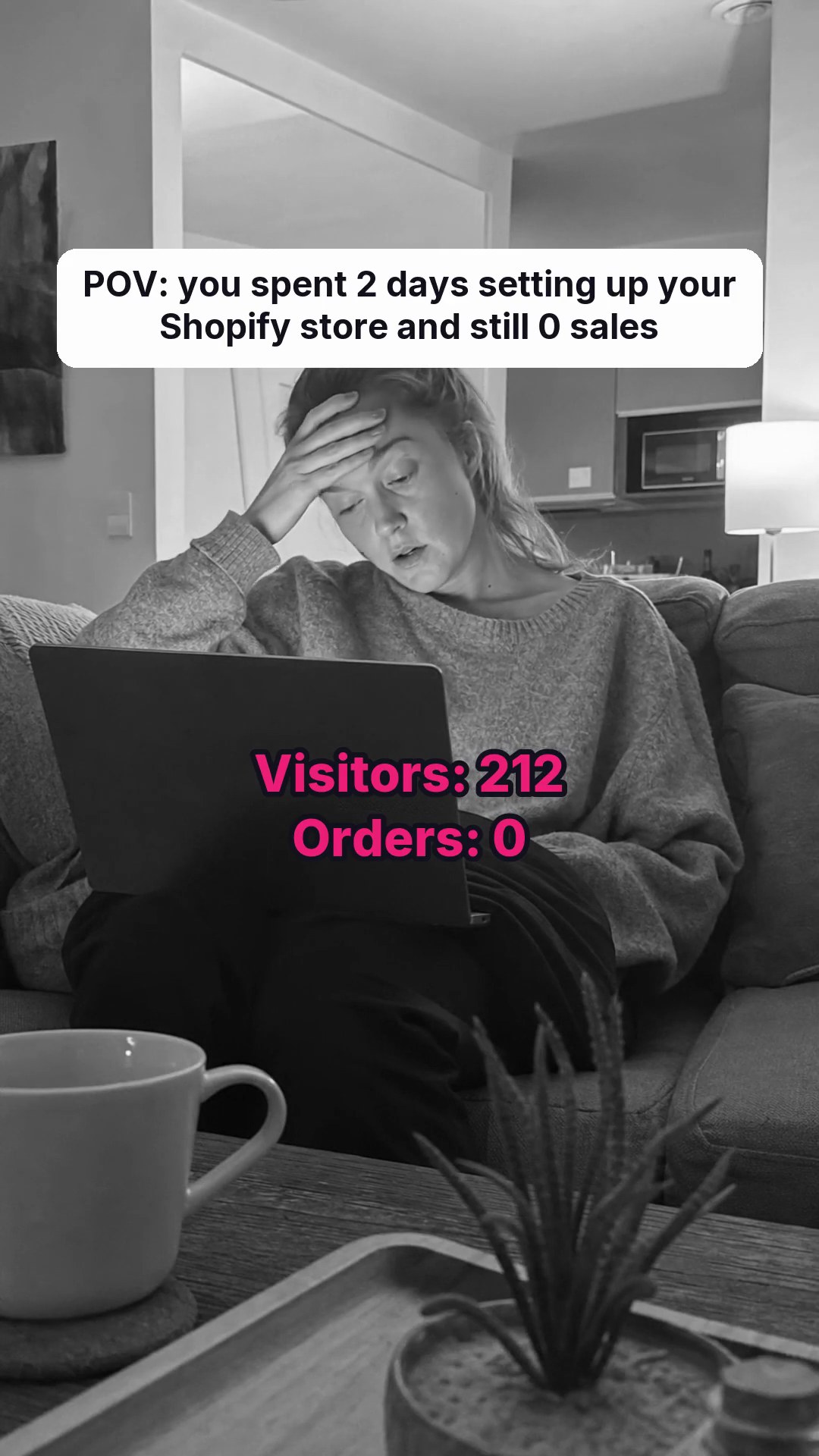 trycrush.ai Facebook ad: POV: 2 days on Shopify, still 0 sales