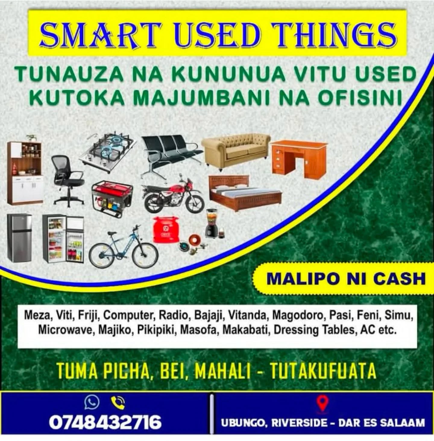 usedsmart_tz Facebook ad: Tunanunua, fridge, vitanda, makabati, sofa, viti na meza…