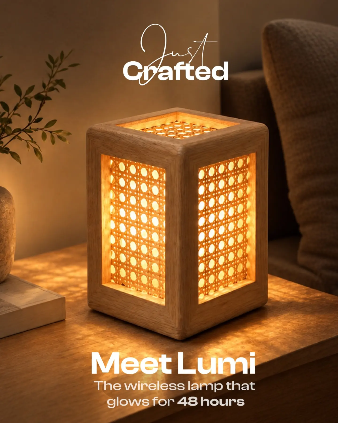 Ikari Homes Facebook ad: Just Launched, Lumi Rattan Wireless Table Lamp.