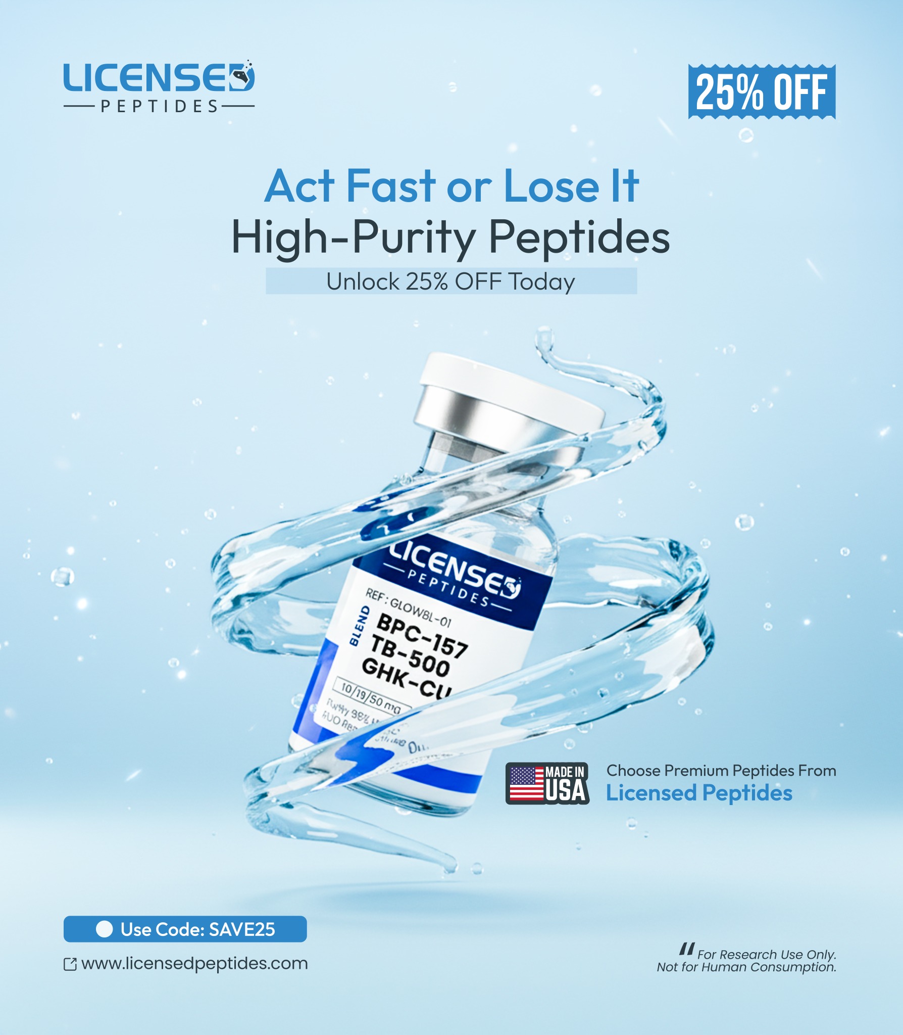 Licensed Peptides Research Facebook ad from May 4, 2026
