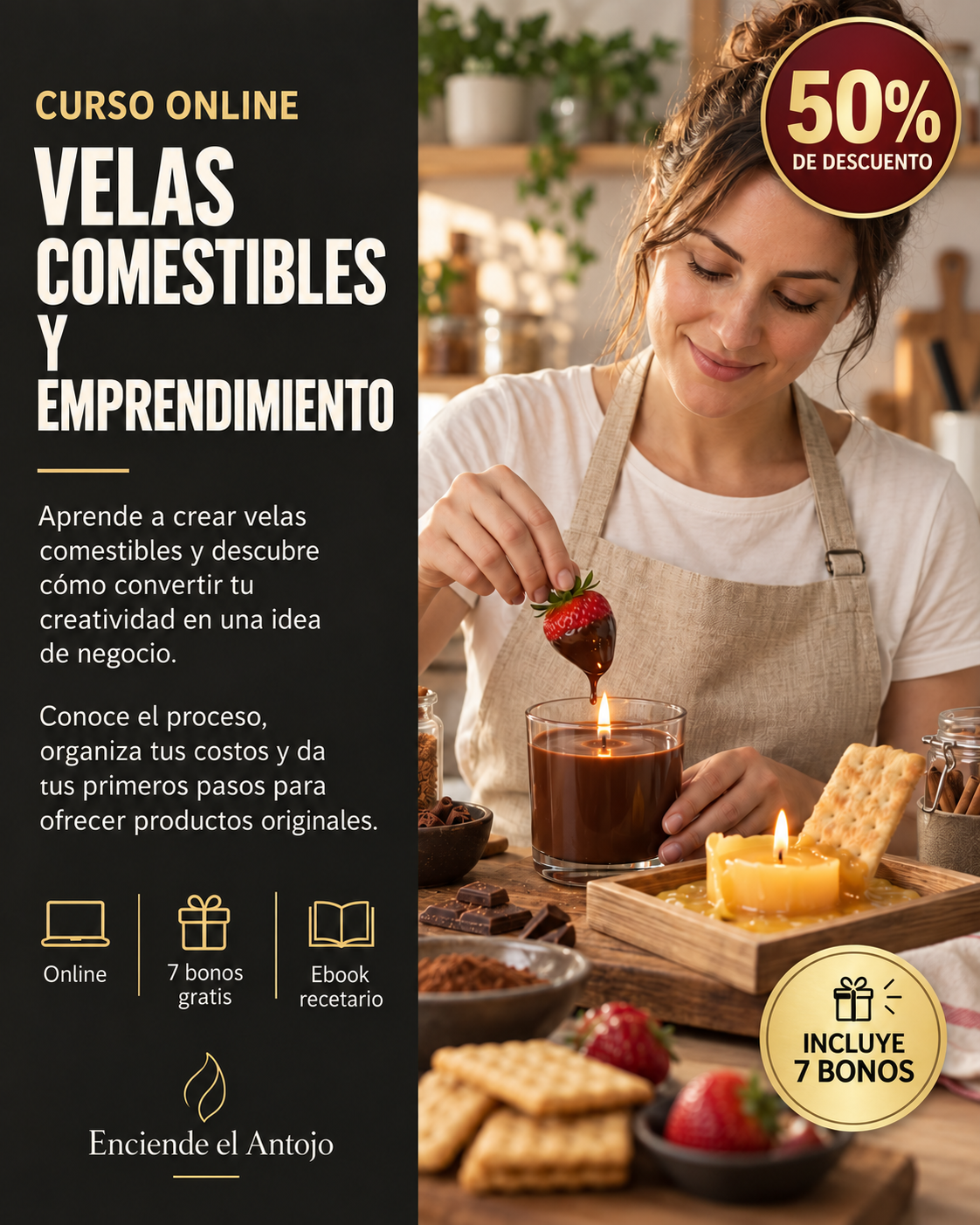 Enciende el Antojo/velas comestibles Facebook ad: Aprende Velas Comestibles por Solo US$21