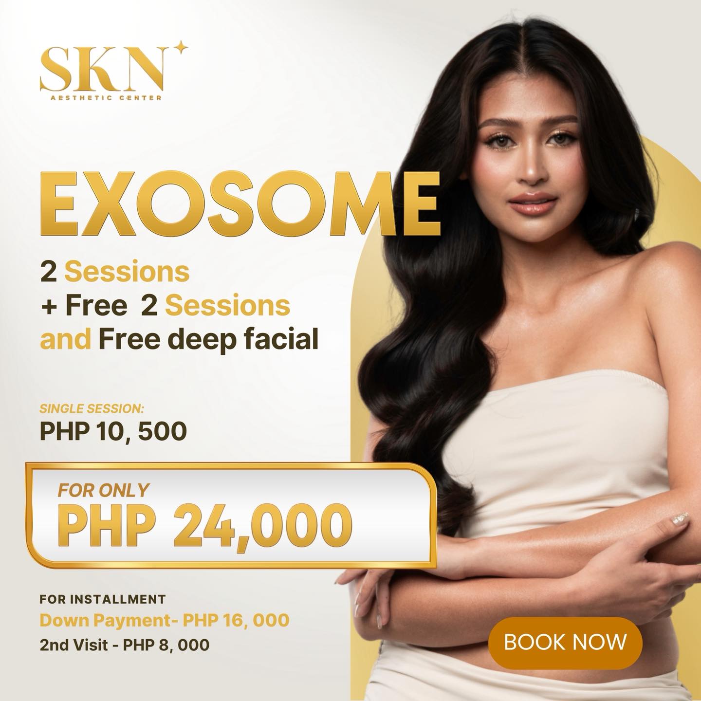 SKN Aesthetic Center - Q.Ave QC Facebook ad: EXOSOME THERAPY, Next-Level Skin Renewal