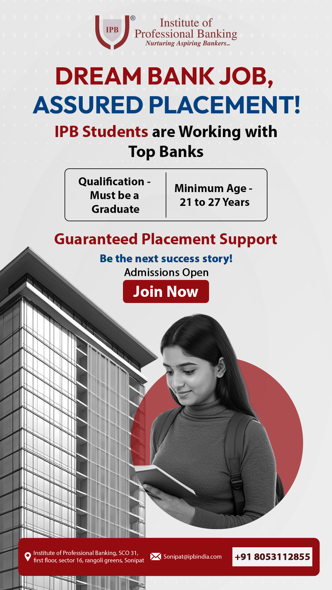 Institute of Professional Banking, Sonipat - IPB Sonipat Facebook ad: Guaranteed Placement Support