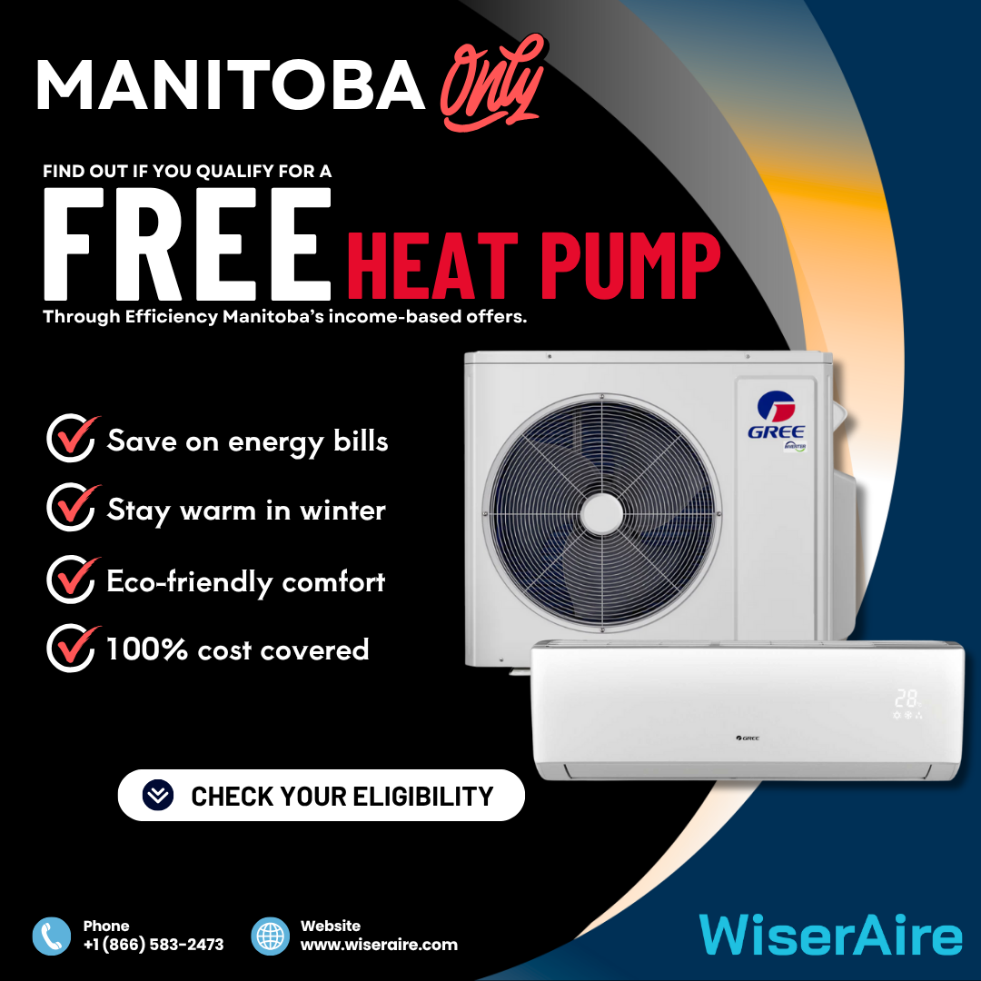 WiserAire - HVAC Heating and Cooling Facebook ad: Get a FREE Heat Pump in Manitoba