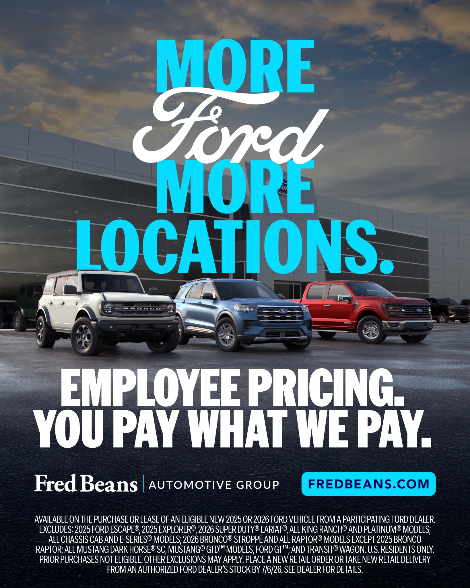 Fred Beans Automotive Group Facebook ad: Employee Pricing. You pay what we pay.