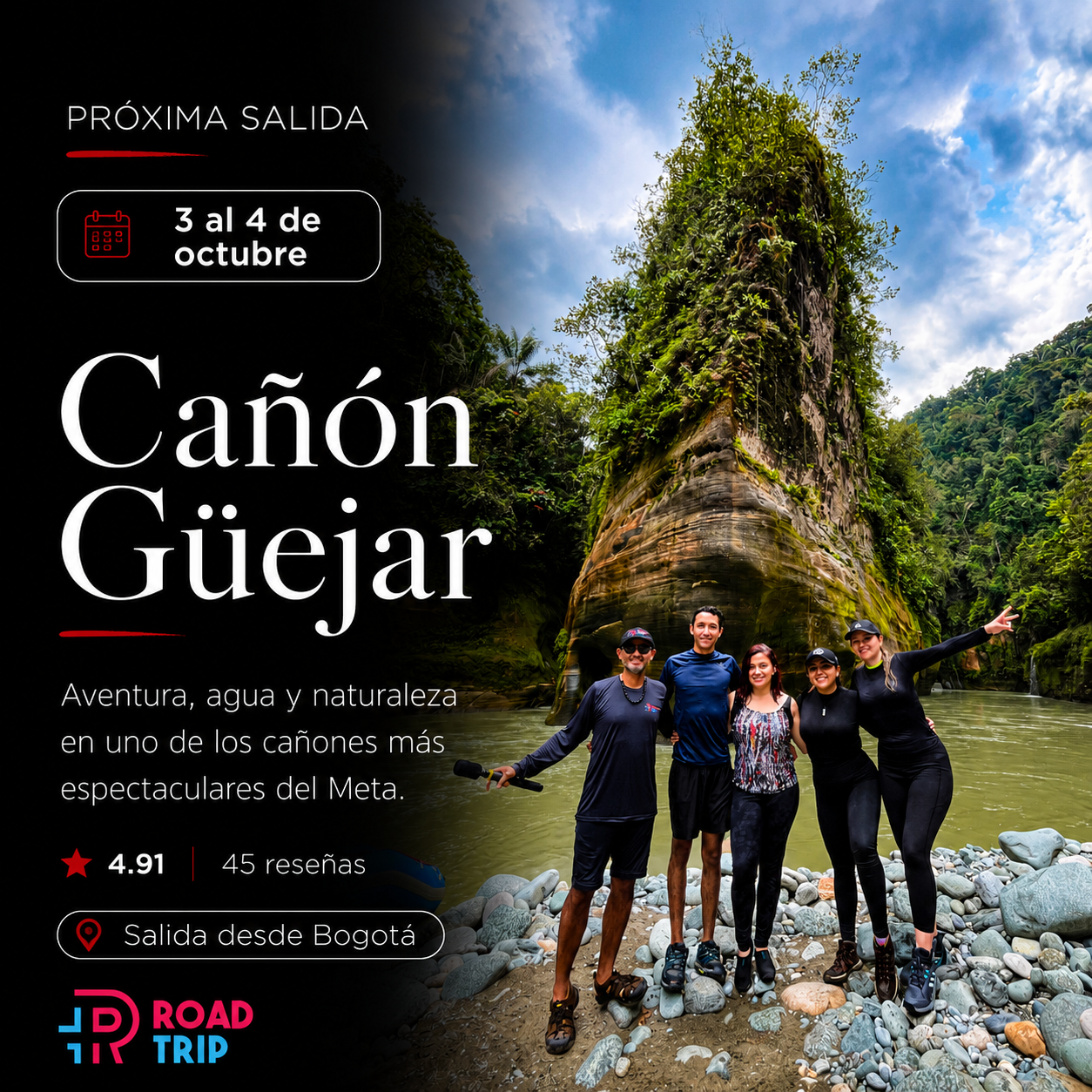 Road Trip Colombia Facebook ad: Excursión y Rafting en el Impresionante Cañón del Río Güejar