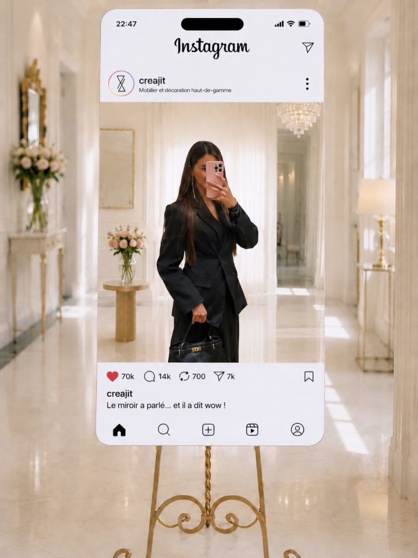 Créa JIT Facebook ad: Le miroir qui fait sensation à chaque événement.