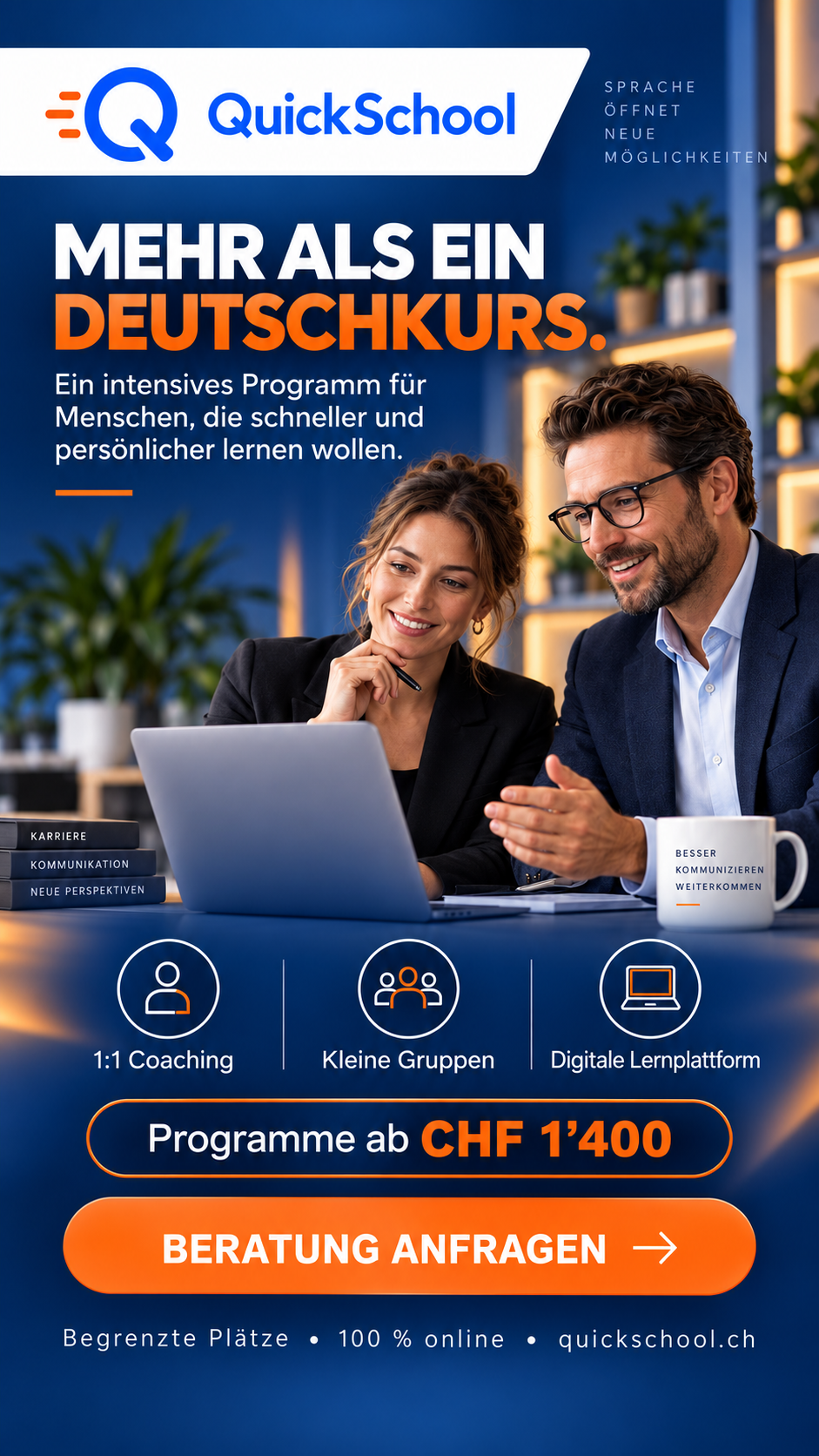 Quick School Facebook ad: Deutsch lernen, intensiv & persönlich