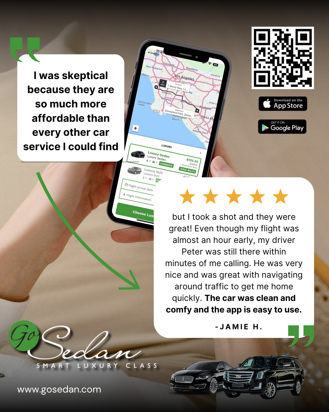 Go Sedan Facebook ad: First-Class Rides, Affordable Luxury.