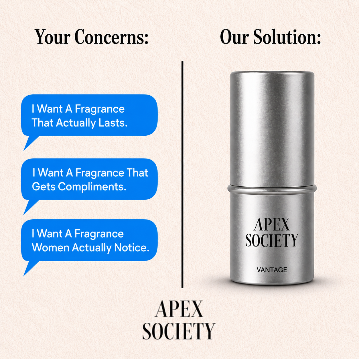 Apex Society - Solid Cologne Stick Facebook ad: The Scent That Makes Her Lean In