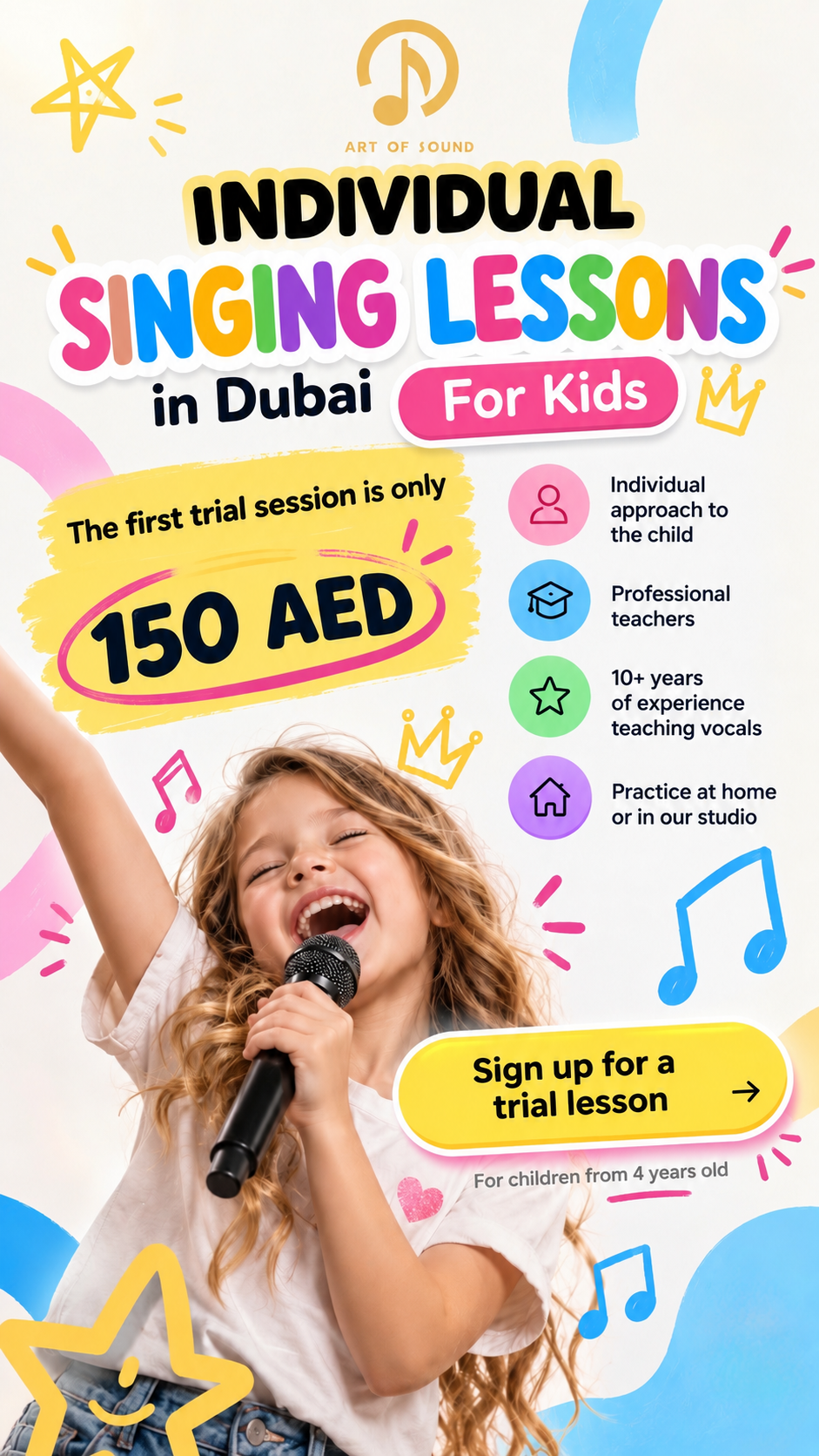 ART of SOUND Facebook ad: Unlock Your Child’s Musical Talent in Dubai!