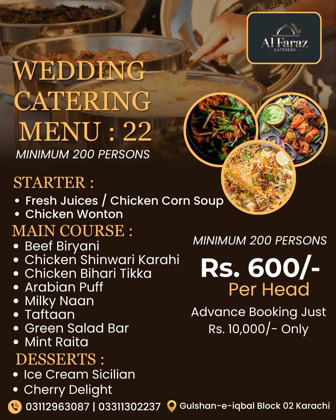 Al Faraz catering Facebook ad: As a catere we are providing Chinese and…