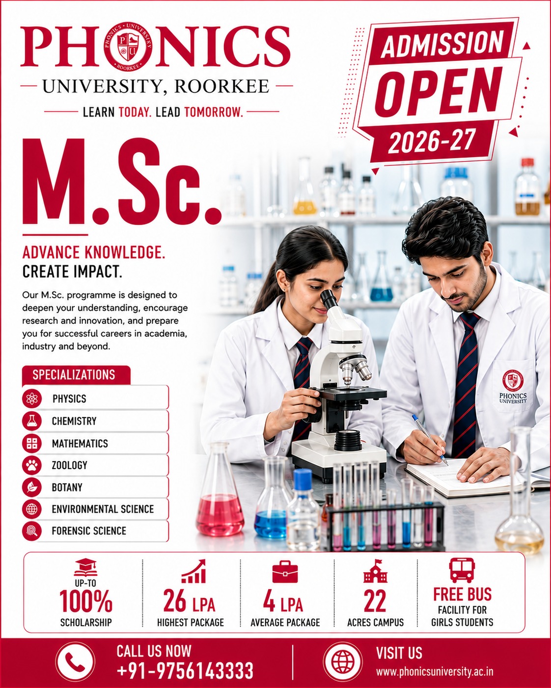 Phonics University, Roorkee Facebook ad: M.Sc. Admissions Open 2026-27