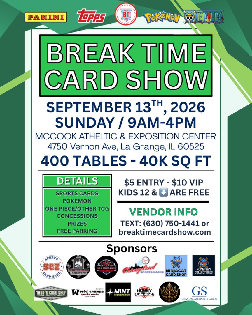 breaktimecardshow Facebook ad: BACK TO BACK SHOWS FOR 9/12 and 9/13!