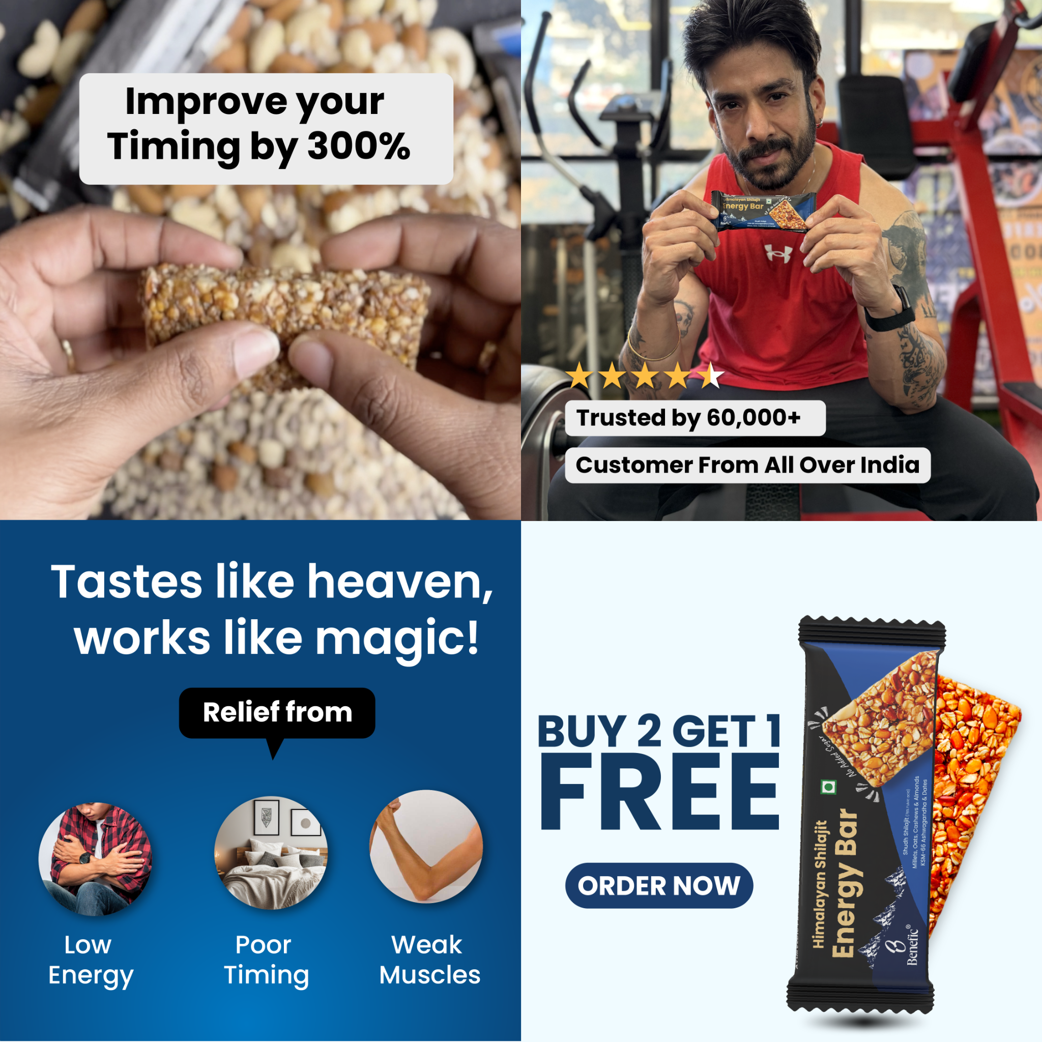 BeneficNutrition Facebook ad: Stronger. Longer. Ready