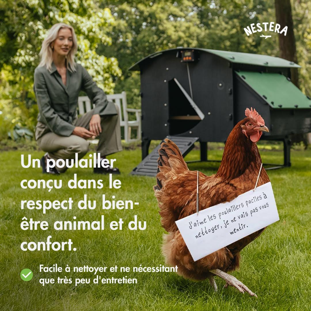 Nestera France Facebook ad: Poulaillers Nestera - Faciles à nettoyer et garantis 25 ans