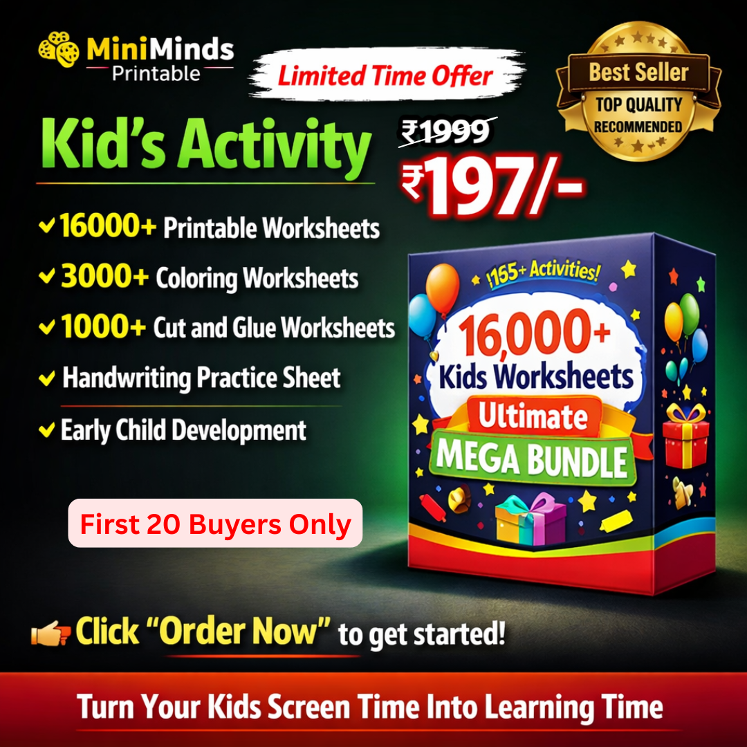 MiniMinds Printables Facebook ad: Today Only @197 16,000+ Printable Worksheets for Kids Now…