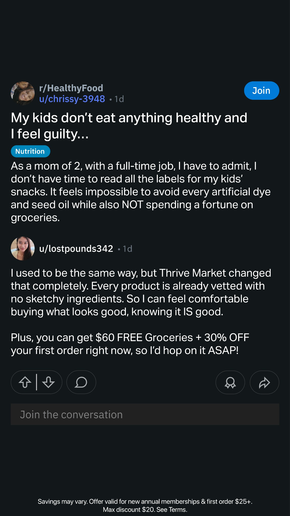Thrive Market Facebook ad