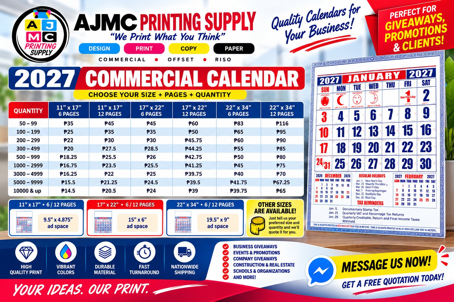 Ajmc Printing Supply Facebook ad: NEED PRINTING SERVICES FOR YOUR BUSINESS?