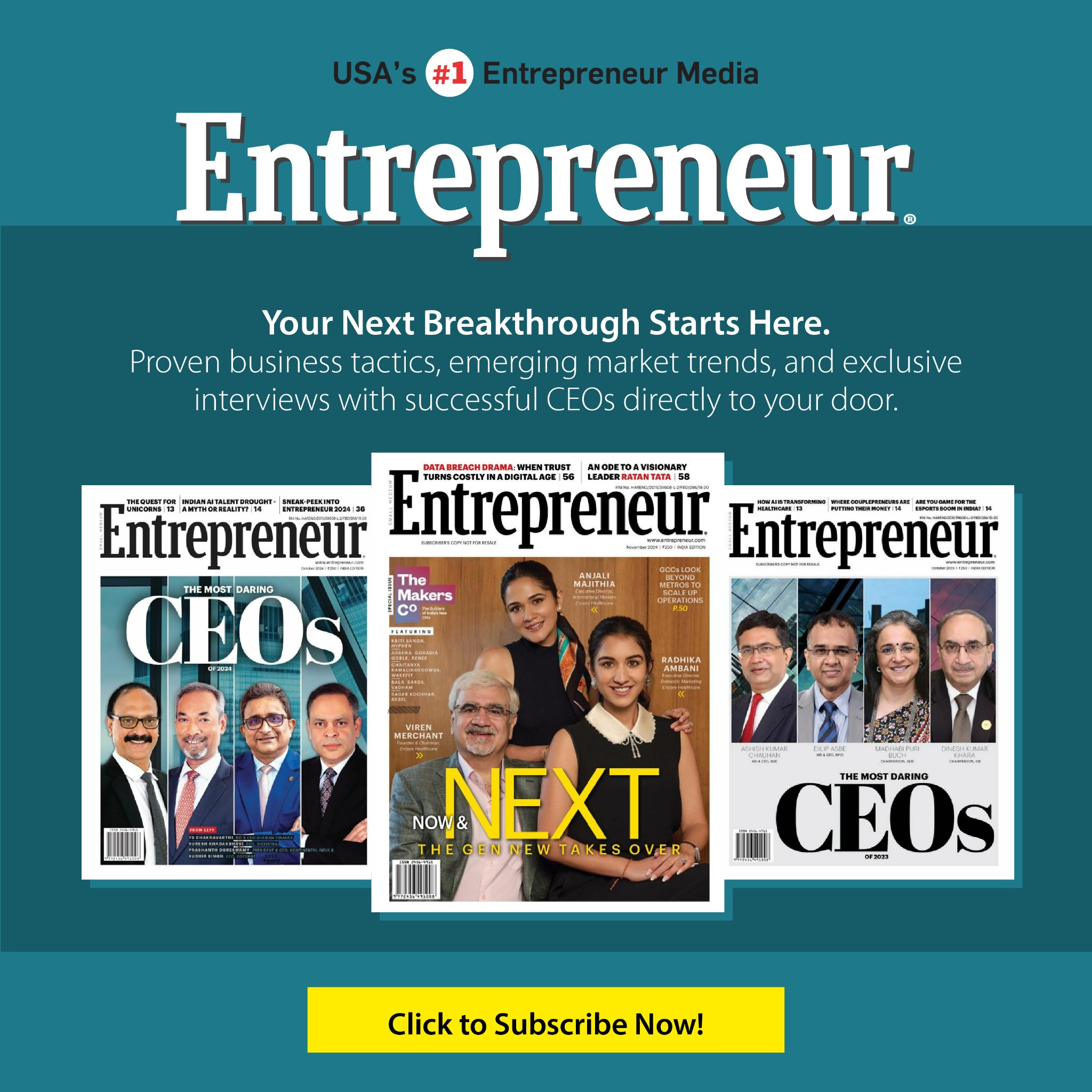 Entrepreneur India Facebook ad: Learn from Global Entrepreneurs & Leaders: Subscribe Now!