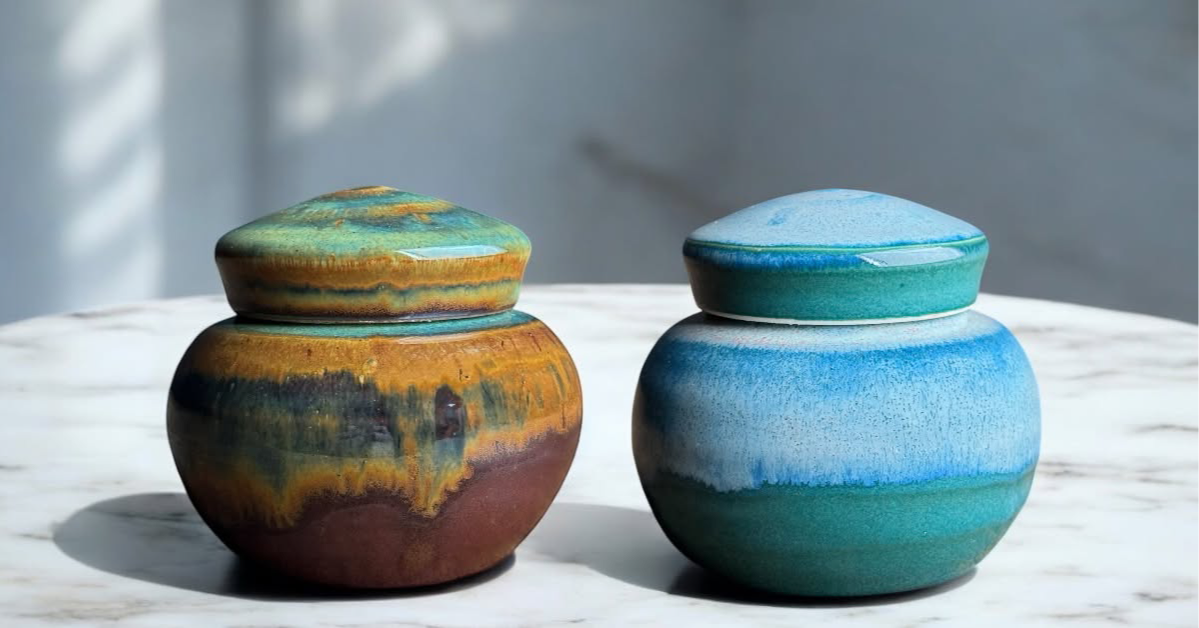 Kent Harris Pottery Facebook ad: Handmade Keepsake Urns, A Beautiful, Lasting Tribute to…