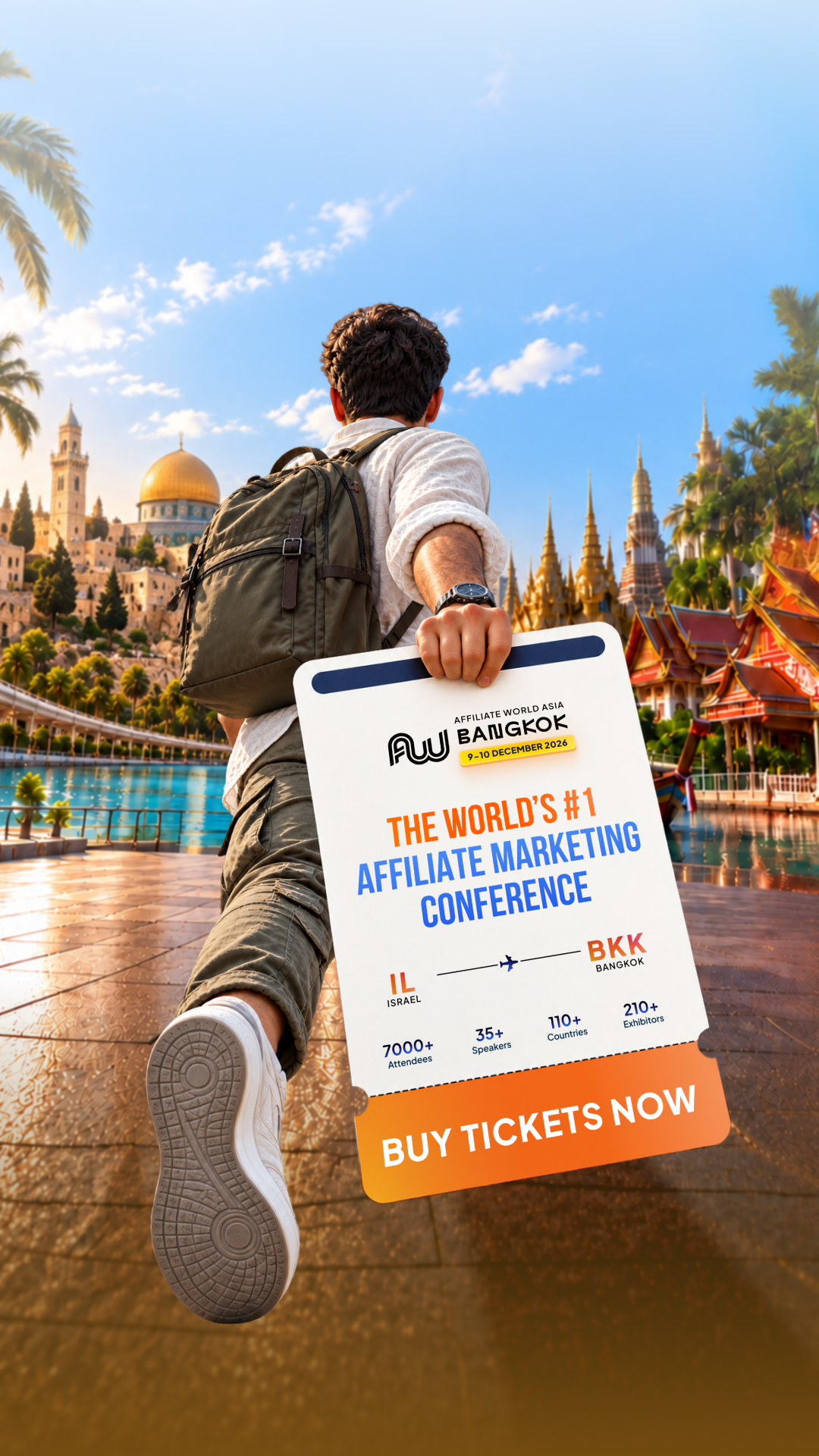 Affiliate World Conferences Facebook ad: Next stop: Bangkok. The industry is boarding.