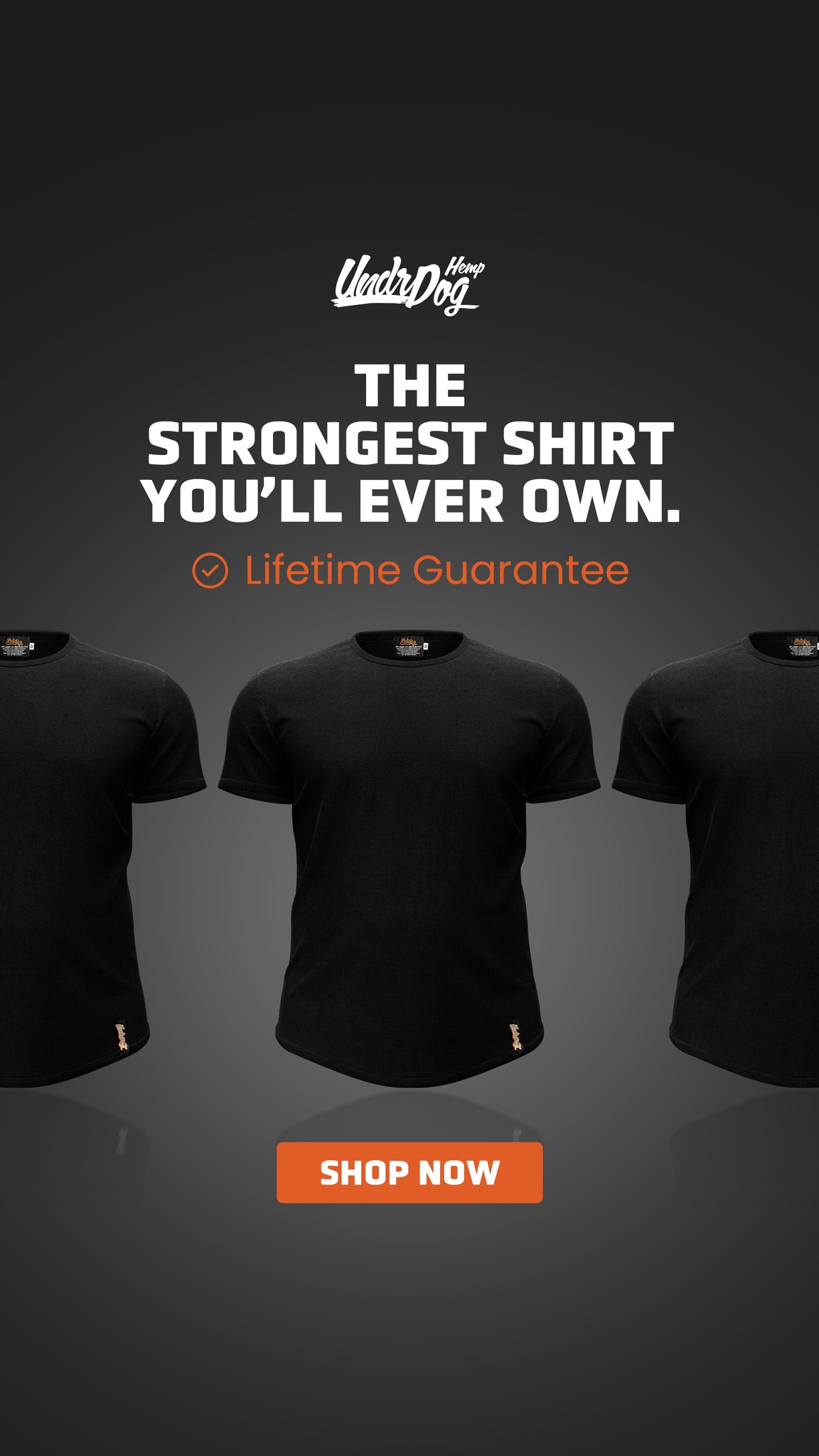 UndrDog Hemp Facebook ad: Man’s Healthiest Tee. Lifetime Guarantee