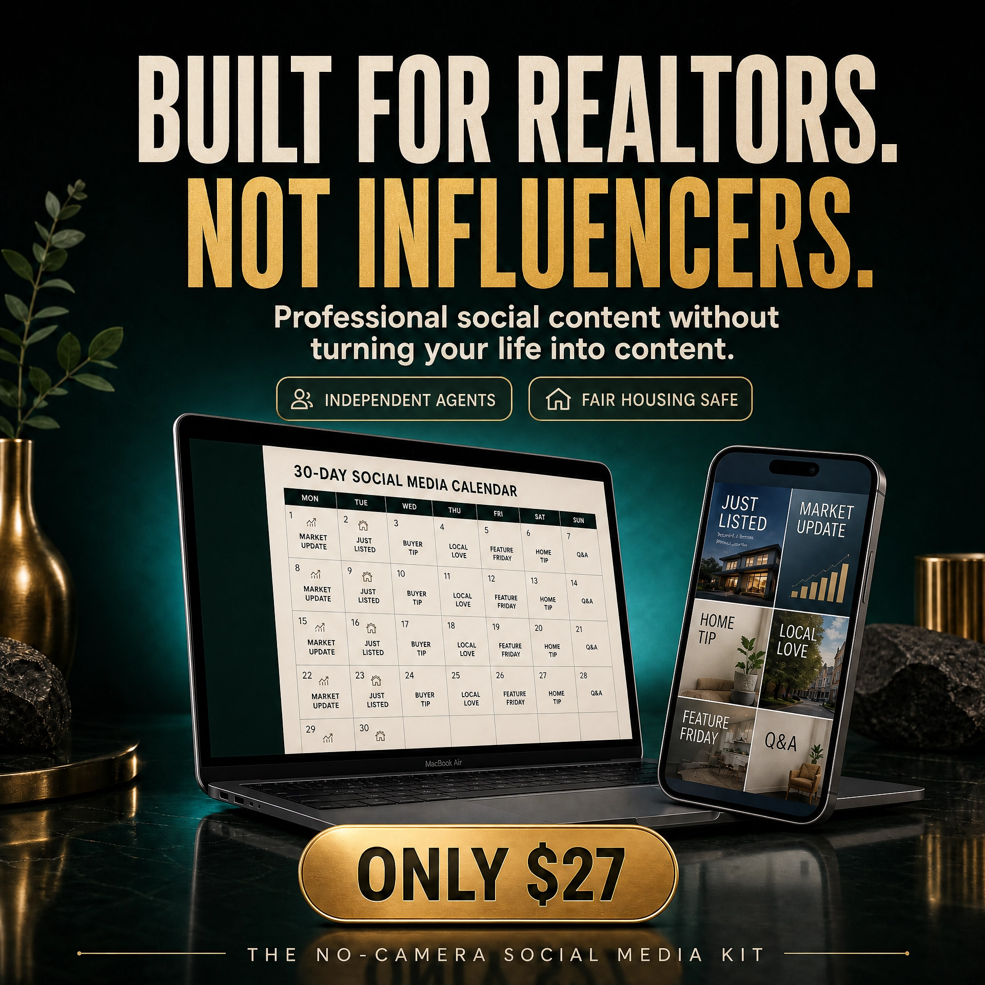 The Better Blueprint Facebook ad: The No-Camera Social Media Kit for Realtors, Only $27
